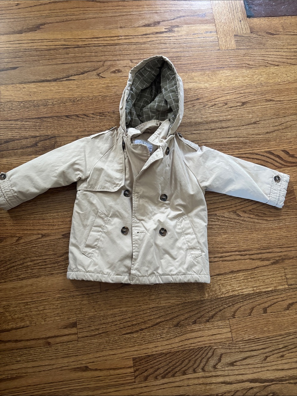 Zara Kids Beige Hooded Double-Breasted Pea Coat